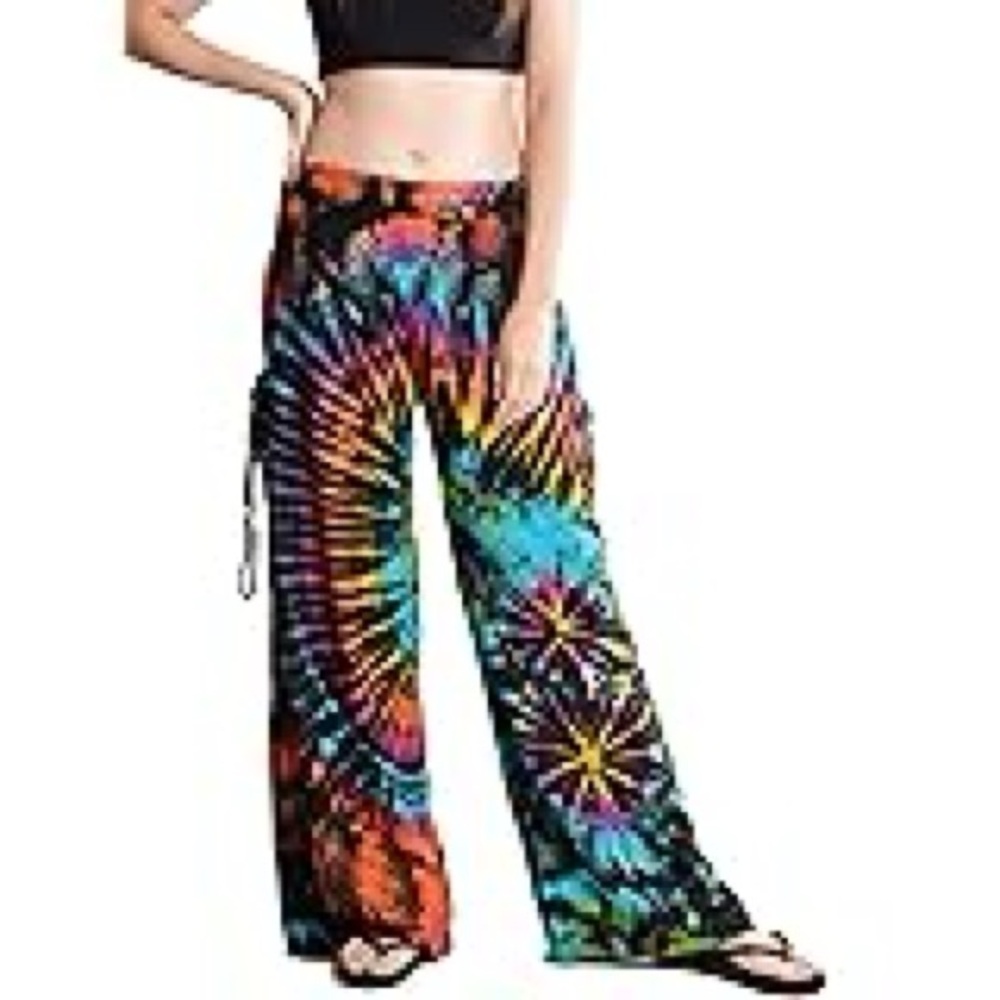 Colorful Bohemian Tie-Dye Wide-Leg Pants